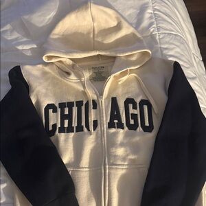 Cream and Navy Chicago Hoodie